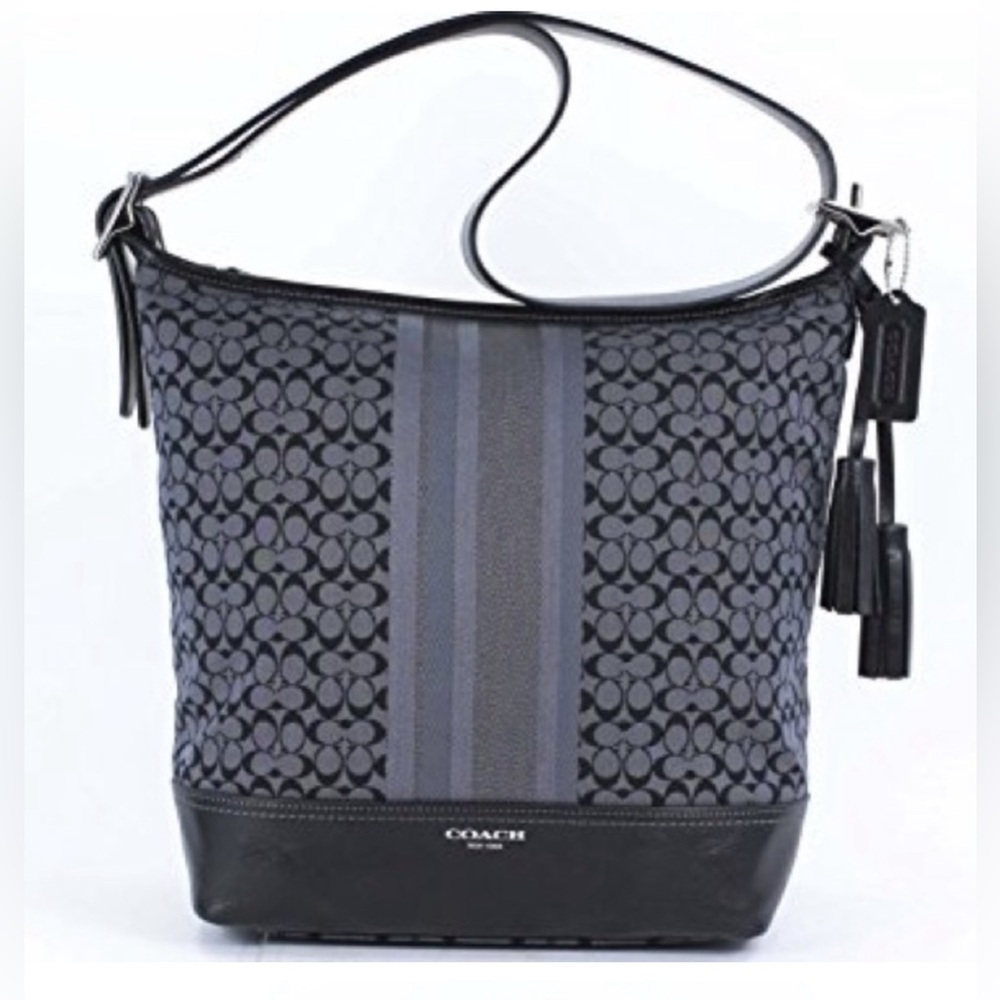 Coach Legacy 19918 Black Gray Signature Stripe Jacquard Shoulder Bag Purse